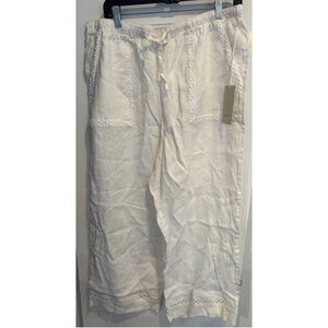 NEW JOIE x Revolve 100% LINEN Wide Pull On Embroidered Trouser Pant XL White